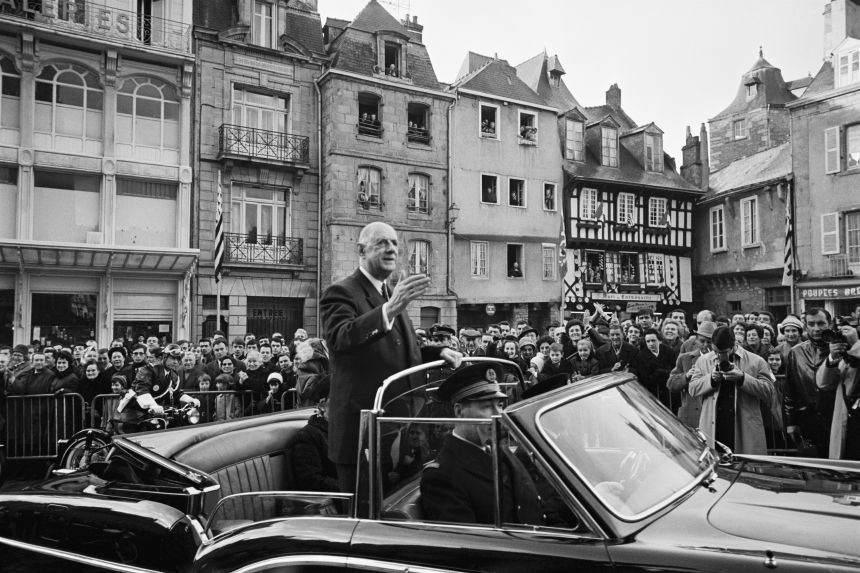 French President Charles de Gaulle visits Brittany in 1969.