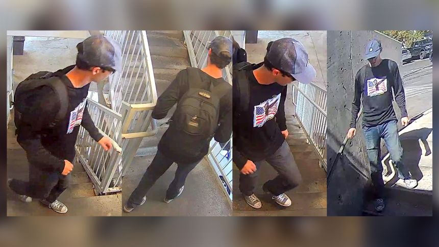 Images of the suspect in Charlie Kirk's shooting death, now identified as Tyler Robinson, released by the Utah Department of Public Safety.